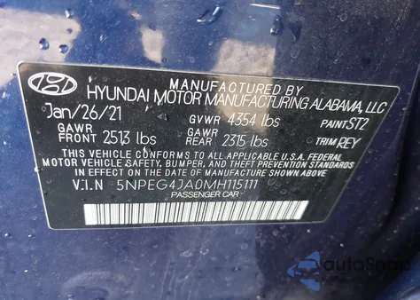 2021 Hyundai Sonata Se z USA, uszkodzony, nr VIN 5NPEG4JA0MH115111